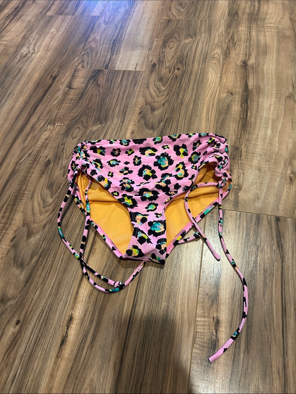 Pink Leopard Print Bikini Bottom with Yellow Lining